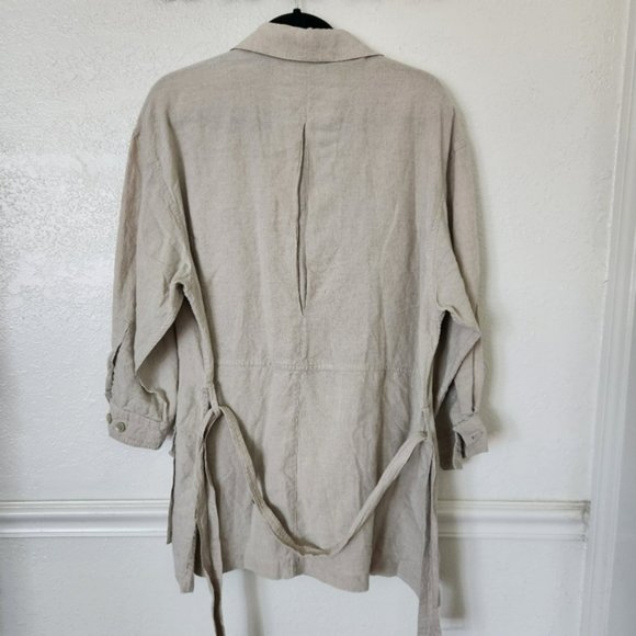 GO Linen Belted Tunic Button Up XL Heathered Oat 100% Linen - Picture 7 of 10